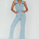 Jazelle Button Front Jumpsuit Washed Blue