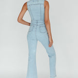 Jazelle Button Front Jumpsuit Washed Blue