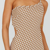 Cinzia One-Shoulder Cut-Out Midi Dress Brown