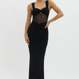 Oliana Sheer Waist Keyhole Maxi Dress Black