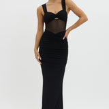 Oliana Sheer Waist Keyhole Maxi Dress Black
