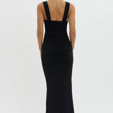 Oliana Sheer Waist Keyhole Maxi Dress Black