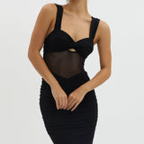 Oliana Sheer Waist Keyhole Maxi Dress Black