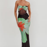 Oliana Sheer Waist Floral Maxi Dress Black