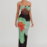 Oliana Sheer Waist Floral Maxi Dress Black