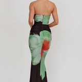 Oliana Sheer Waist Floral Maxi Dress Black