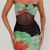 Oliana Sheer Waist Floral Maxi Dress Black