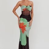Oliana Sheer Waist Floral Maxi Dress Black