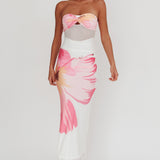 Oliana Sheer Waist Floral Maxi Dress White