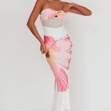 Oliana Sheer Waist Floral Maxi Dress White