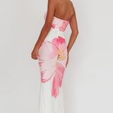 Oliana Sheer Waist Floral Maxi Dress White