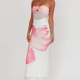 Oliana Sheer Waist Floral Maxi Dress White