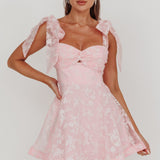 Oliana Tied Shoulders Keyhole Mini Dress Blush