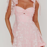 Oliana Tied Shoulders Keyhole Mini Dress Blush