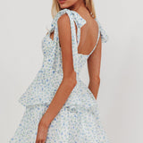Oliana Tied Shoulder Tiered Mini Dress Floral Blue