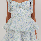 Oliana Tied Shoulder Tiered Mini Dress Floral Blue