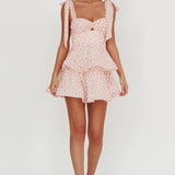 Oliana Tied Shoulder Tiered Mini Dress Peach