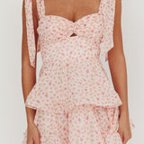 Oliana Tied Shoulder Tiered Mini Dress Peach