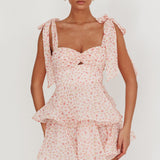 Oliana Tied Shoulder Tiered Mini Dress Peach