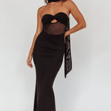 Oliana Strapless Mesh Maxi Dress Black