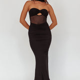 Oliana Strapless Mesh Maxi Dress Black