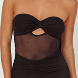 Oliana Strapless Mesh Maxi Dress Black