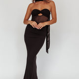 Oliana Strapless Mesh Maxi Dress Black