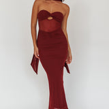 Oliana Strapless Mesh Maxi Dress Wine