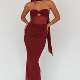 Oliana Strapless Mesh Maxi Dress Wine