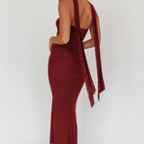 Oliana Strapless Mesh Maxi Dress Wine