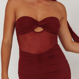 Oliana Strapless Mesh Maxi Dress Wine