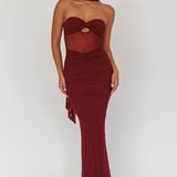 Oliana Strapless Mesh Maxi Dress Wine