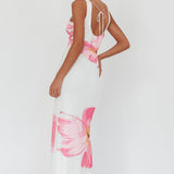 Oliana V-Neck Mesh Maxi Dress Hibiscus White/Pink