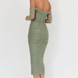 Oliana Off-Shoulder Mesh Maxi Dress Fern