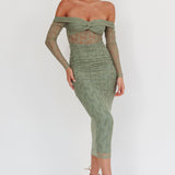 Oliana Off-Shoulder Mesh Maxi Dress Fern