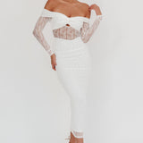 Oliana Off-Shoulder Mesh Maxi Dress White