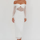 Oliana Off-Shoulder Mesh Maxi Dress White