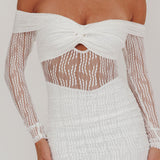 Oliana Off-Shoulder Mesh Maxi Dress White
