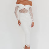 Oliana Off-Shoulder Mesh Maxi Dress White