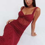 Oliana Lace Midi Dress Burgundy