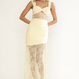 Oliana Twist Bust Lace Maxi Dress Lemon