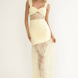 Oliana Twist Bust Lace Maxi Dress Lemon