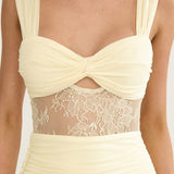 Oliana Twist Bust Lace Maxi Dress Lemon