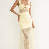 Oliana Twist Bust Lace Maxi Dress Lemon