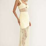 Oliana Twist Bust Lace Maxi Dress Lemon
