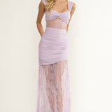 Oliana Twist Bust Lace Maxi Dress Lilac