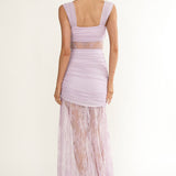 Oliana Twist Bust Lace Maxi Dress Lilac