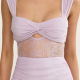 Oliana Twist Bust Lace Maxi Dress Lilac