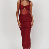 Oliana Lace Midi Dress Burgundy