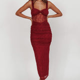 Oliana Lace Midi Dress Burgundy